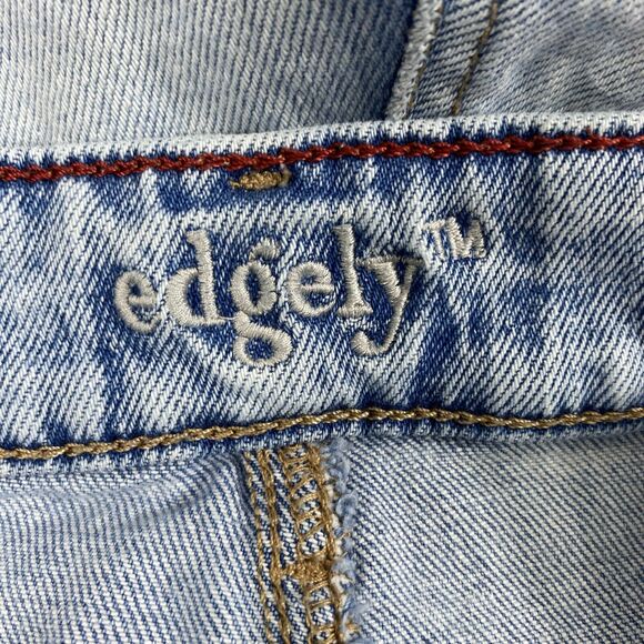 Edgely Jean Shorts Womens 18 Light Wash Denim Distress Destroyed Cut Off Roll Up - Picture 5 of 11